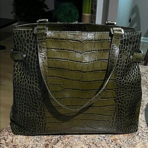 Ann Taylor Olive Crocodile-Embossed Tote